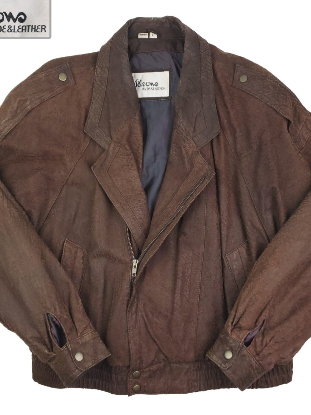Wilsons Suede Leather Vintage Jacket Bomber Flight Natural Crackle 80s Men Large